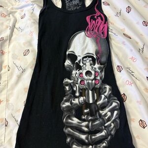Black Tank Top with Skull and Pink Accents